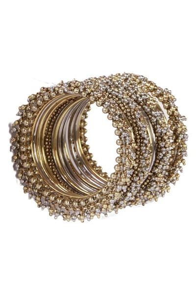 Antique gold pearl embellished bangle