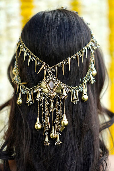 Antique gold bead embellished hairharness