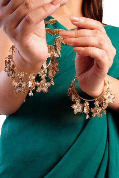 Gold bead embellished bangles