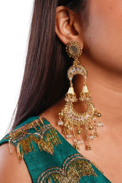 Gold finish bead-encrusted earrings