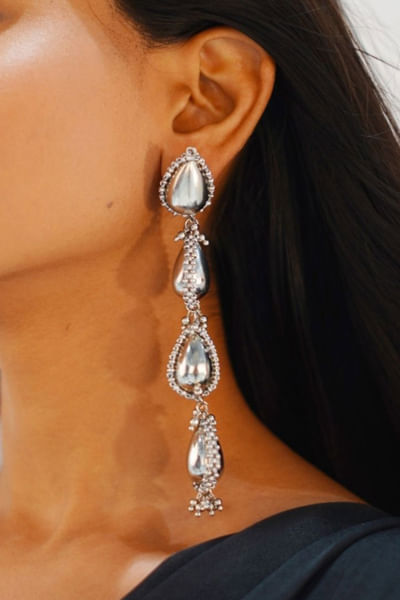 Silver finish bead earrings