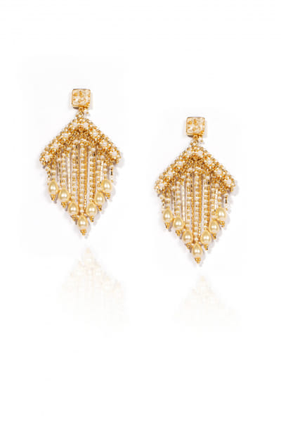 Pearl embellished tassel earrings