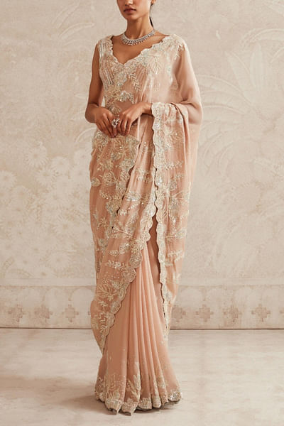 Peach embroidered sari set