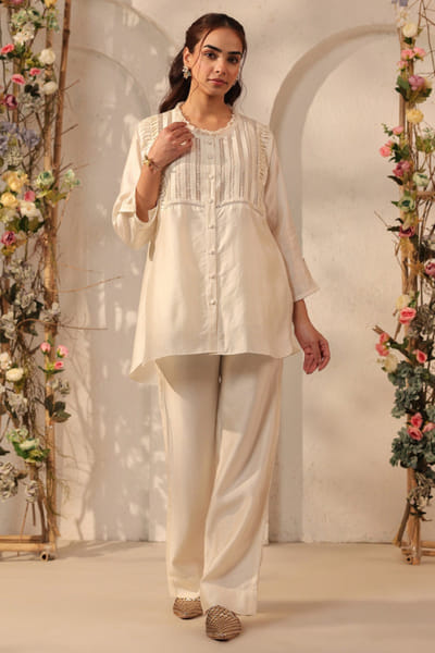 Ivory pintuck detail co-ord set