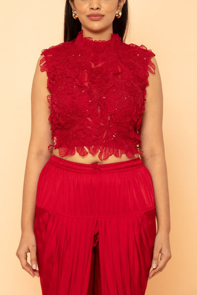 Red 3D floral blouse
