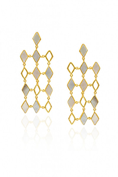 Gold and white dangler earrings