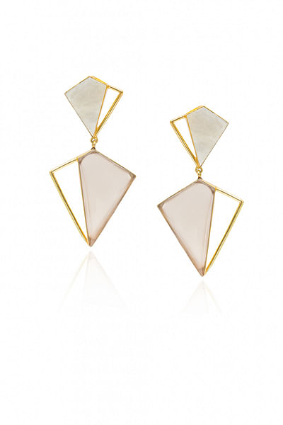 Gold and white geometric earrings