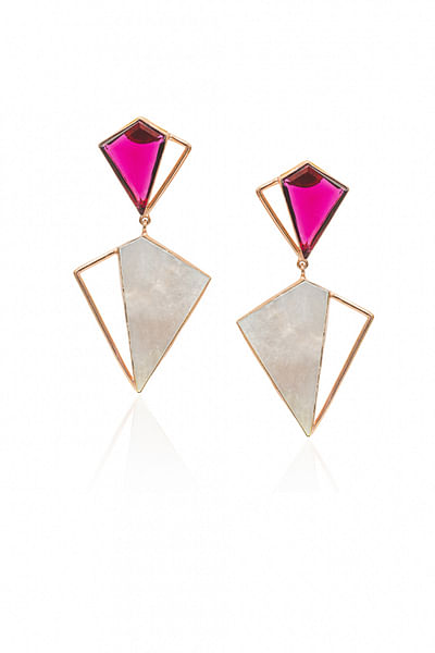 Pink and white geometric earrings