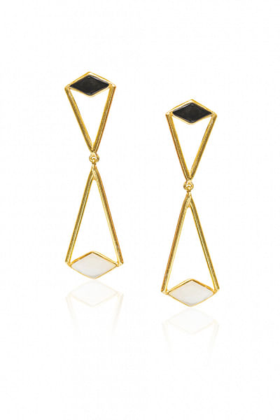 Gold geometric onyx earrings