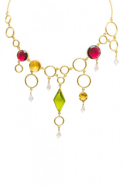 Gold multicolour semiprecious necklace