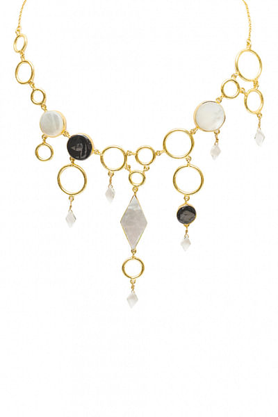 Gold white mop & black oynx necklace