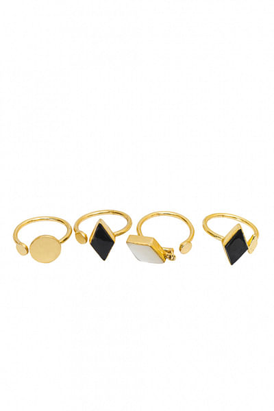 Gold black & white ring set