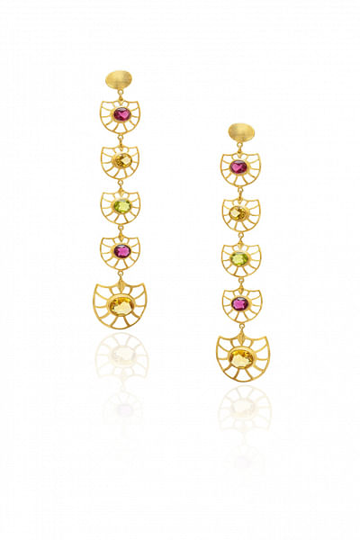 Gold long stone studded earrings