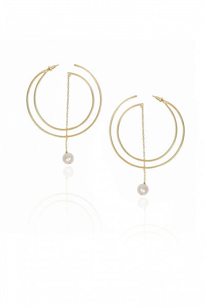 Gold hoops with pearl drops