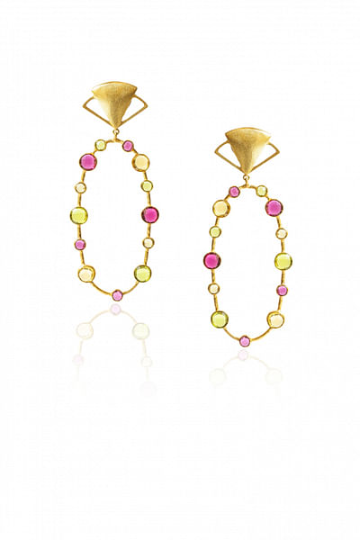Gold oval srone studded hoops