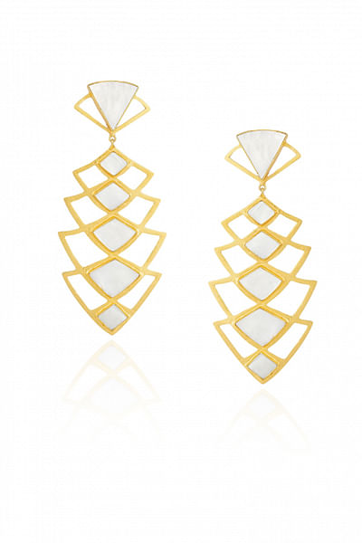 Ivory and gold fish dangler earrings
