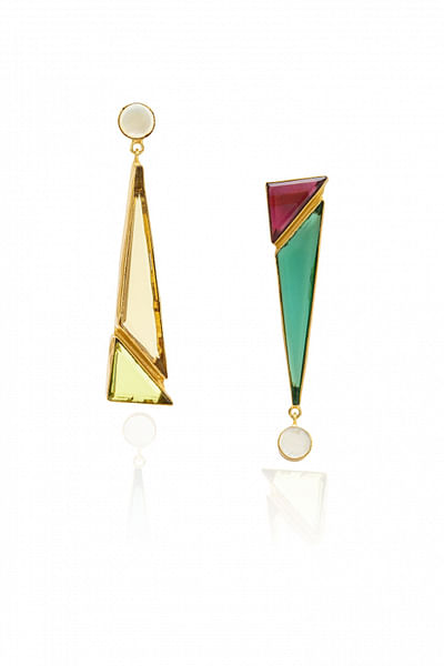 Multi-coloured geometric dangler earrings