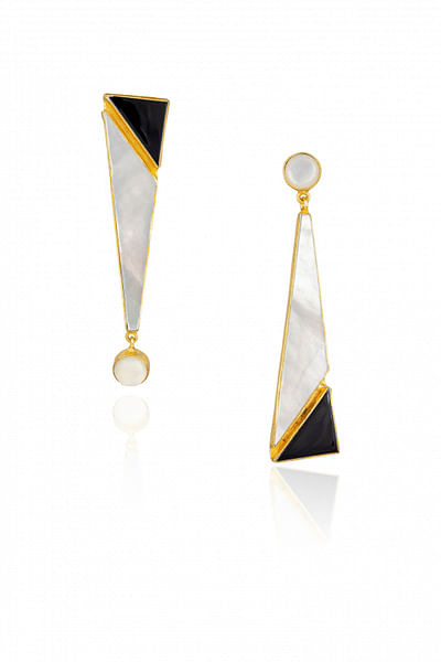 Black and white geometric dangler earrings