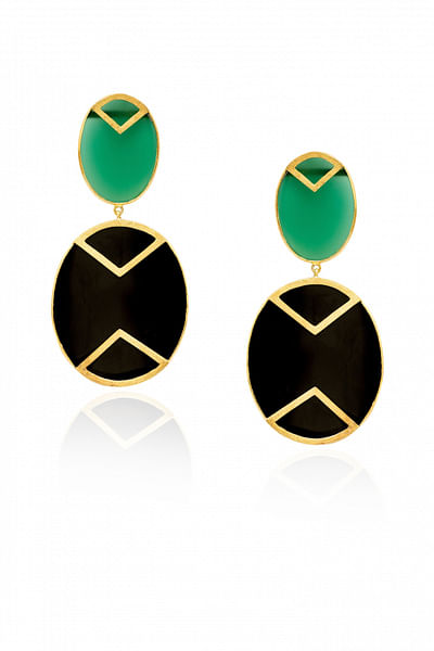 Green and black drop earrings