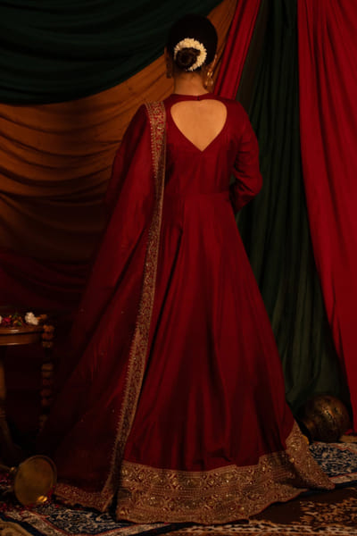 Nitika Bali Red zardozi hand embroidered anarkali NITIJUL26D149256
