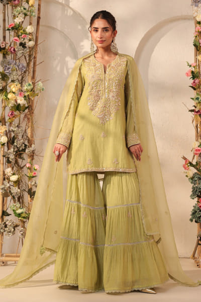 Niti Bothra Green resham embroidered sharara set NITIMAY26D145137
