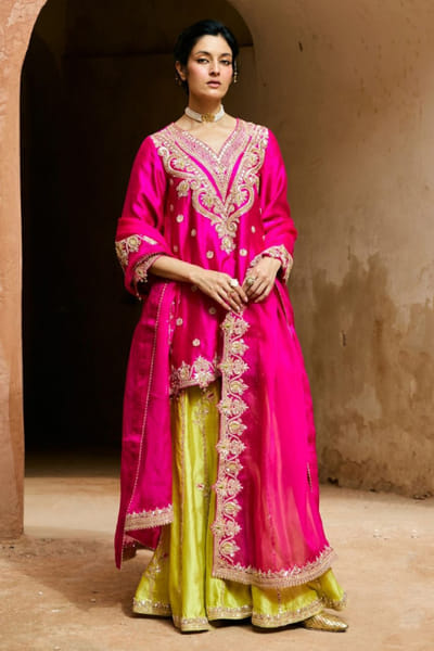 Vinita Bhansali Pink and green embroidered sharara set VINIAUG26D152191