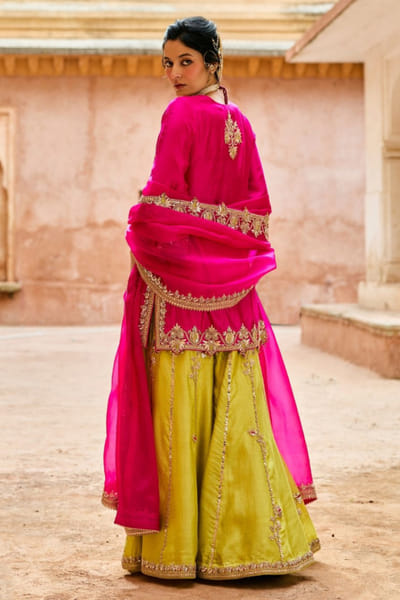Vinita Bhansali Pink and green embroidered sharara set VINIAUG26D152191