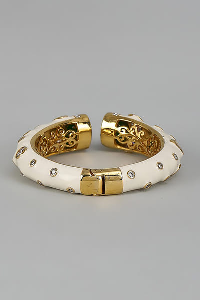 VIVINIA by Vidhi Mehra White enamel and stone embellished cuff bangle VIVIAUG26D253525