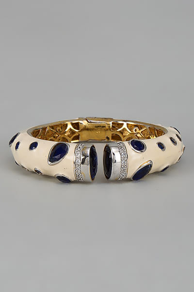 VIVINIA by Vidhi Mehra White enamel and stone-embellished cuff bangle VIVIAUG26D253522