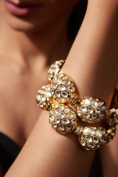 Gold plated cluster kundan polki bangles