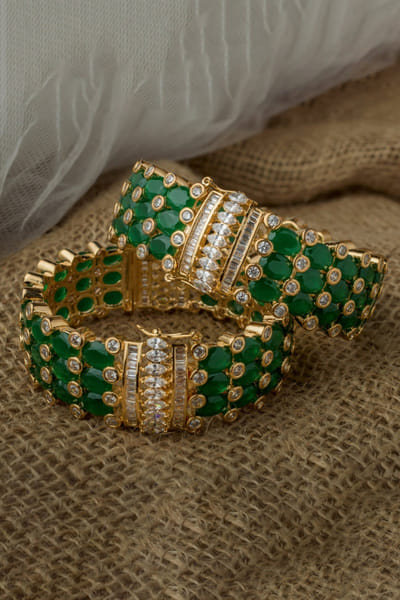 VIVINIA by Vidhi Mehra Green kundan and polki embellished bangles VIVAUG25D132326