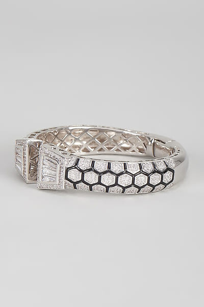 VIVINIA by Vidhi Mehra Silver geometric crystal embellished cuff VIVIJUN26D146938