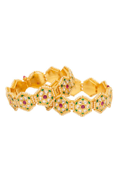 Gold plated red stone bangles