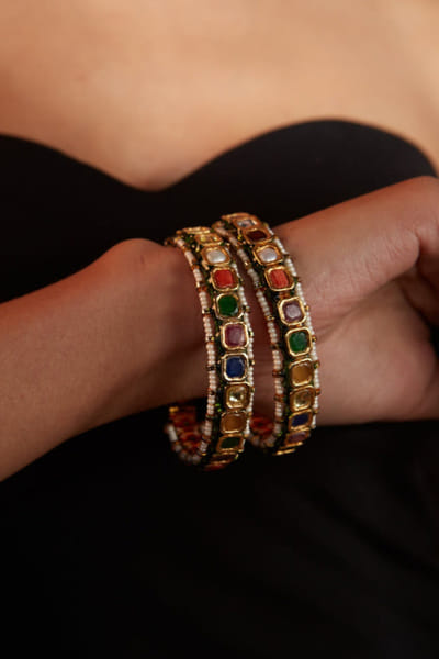 Multicoloured gemstone bangles
