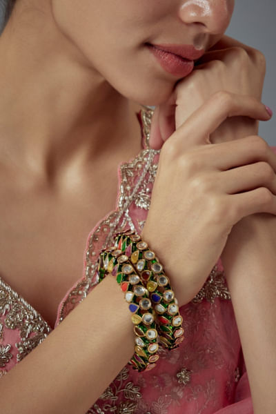 Multicolour gemstone-kundan bangles