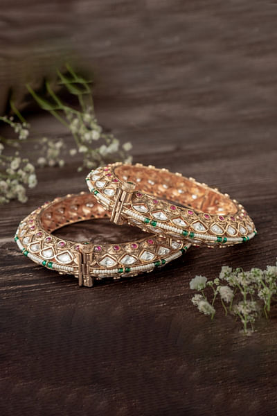 Gold plated stone embellished bangles