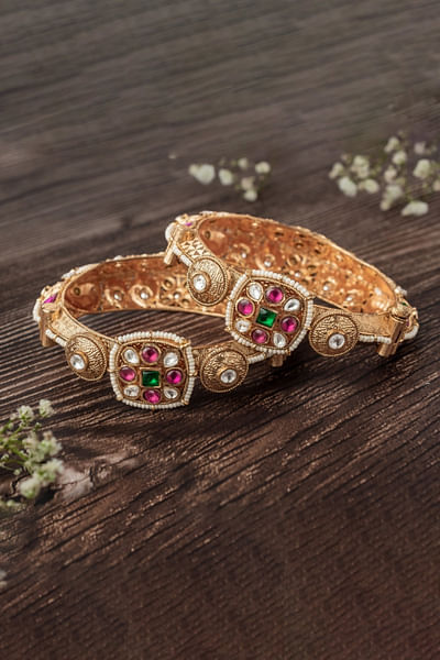 Gold ruby embellished bangles