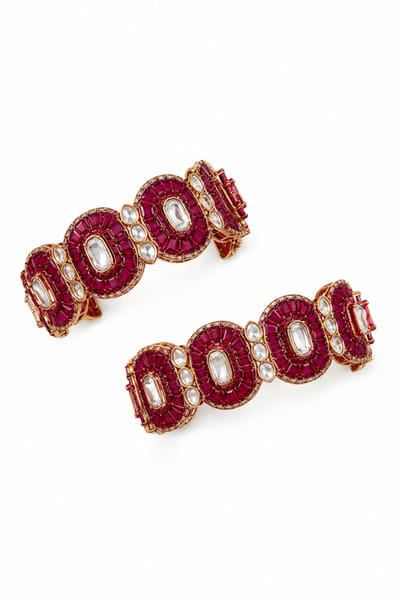 VIVINIA by Vidhi Mehra Pink moissanite polki embellished bangles VIVIJUN26D146936