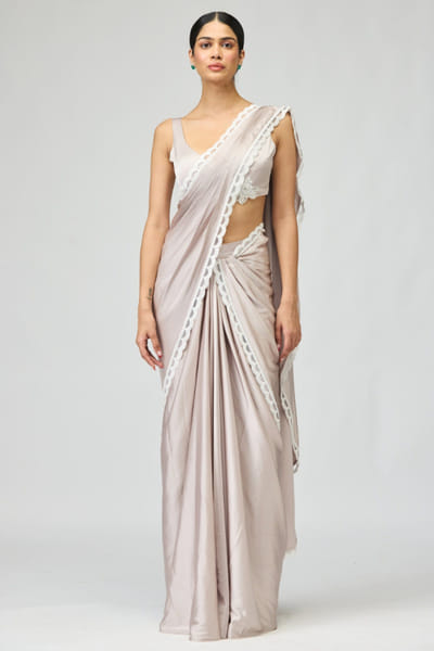 Blush cutdana and bead embroidered sari set