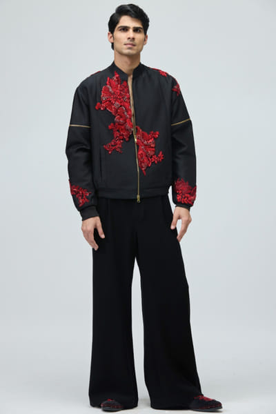 Black embroidered bomber jacket