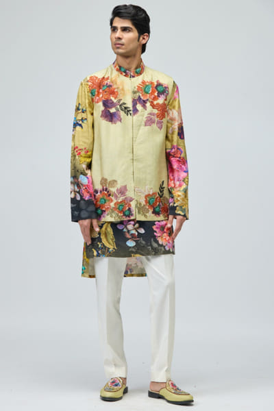 Lime green floral embroidered bandi set