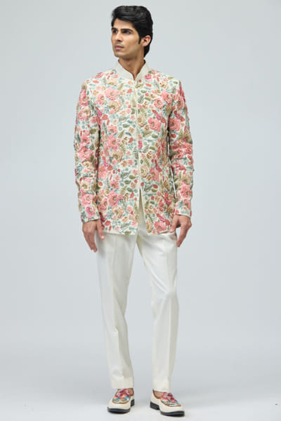 Pink embroidered bandhgala set