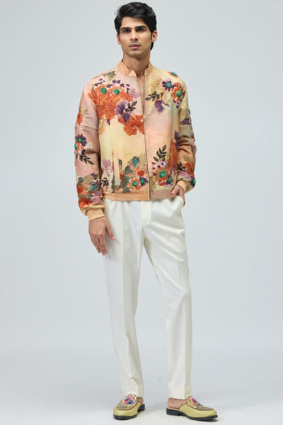 Light pink embroidered bomber jacket set