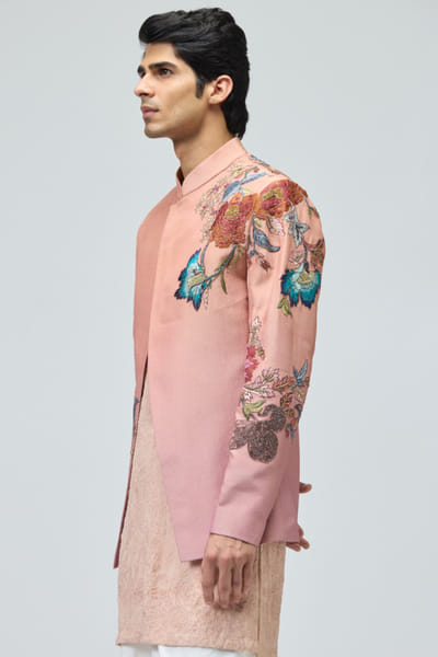 Pink embroidered bandhgala