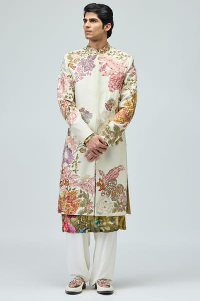 Ivory pink embroidered sherwani set
