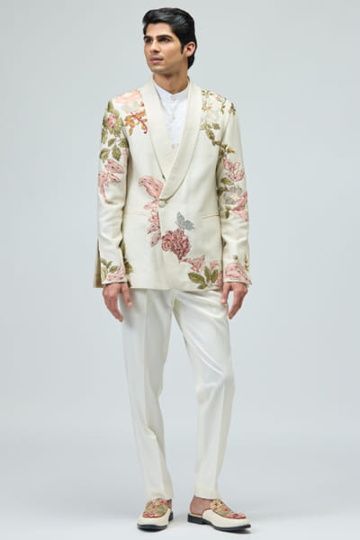 Ivory embroidered tuxedo set
