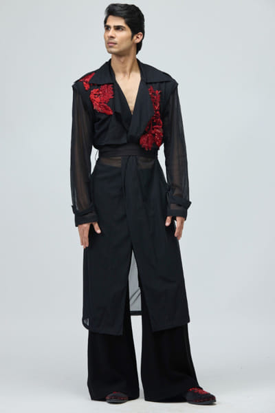 Black embroidered tuxedo set