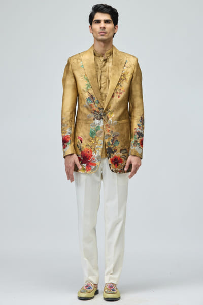 Beige floral embroidered tuxedo
