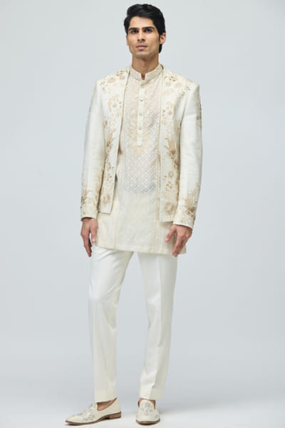 Ivory embroidered bandhgala set