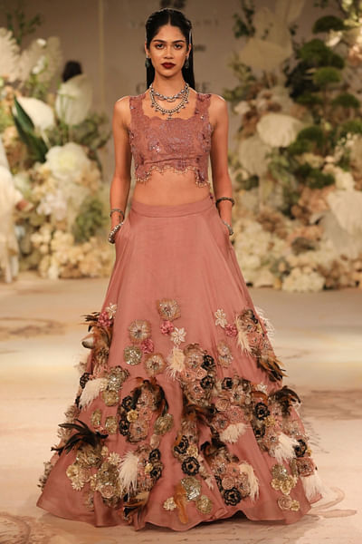Lavender pink floral embroidered lehenga set